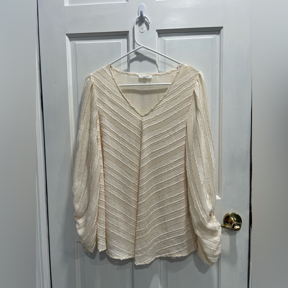 PERCH by BLU PEPPER Cream Textured Balloon Sleeves Lined Blouse MEDIUM Pre Loved
